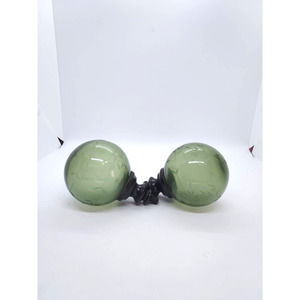 Pottery Barn Green Etched Glass Drapery Curtain Rod Finials Set of 2